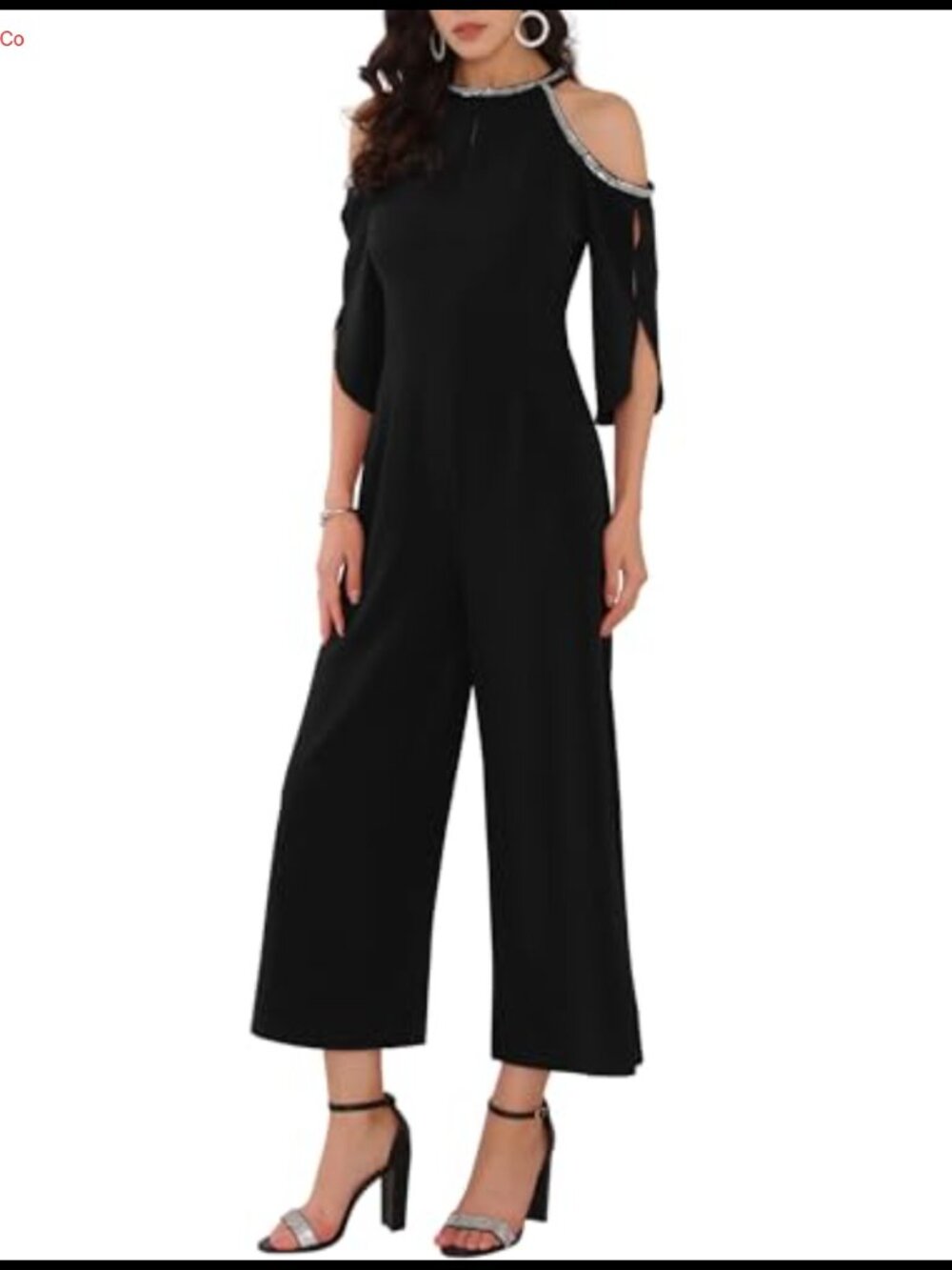 Dressy Cold Shoulder Split Sleeve Wide Leg Formal Jumpsuit